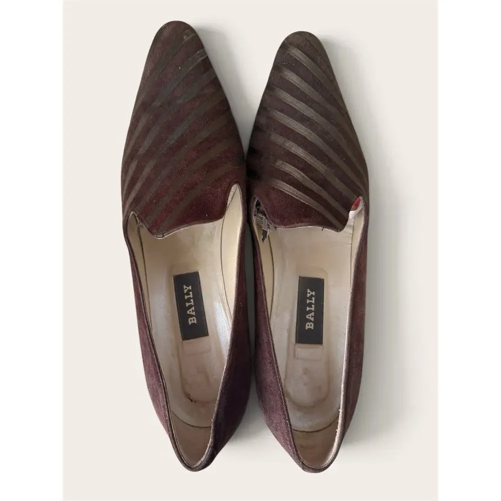 Vintage Bally Pumps 7.5 M Brown Suede Striped Low Heels Made In Italy